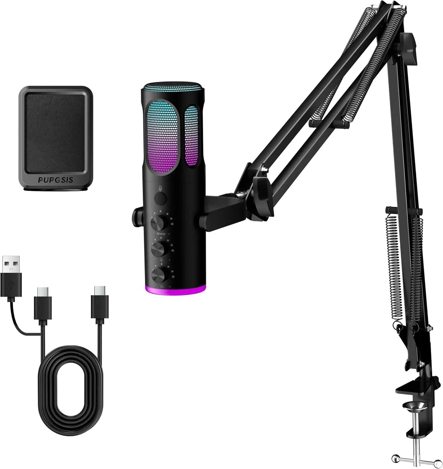 Professional USB Condenser Microphone with Noise Cancellation and Boom Arm for Streaming