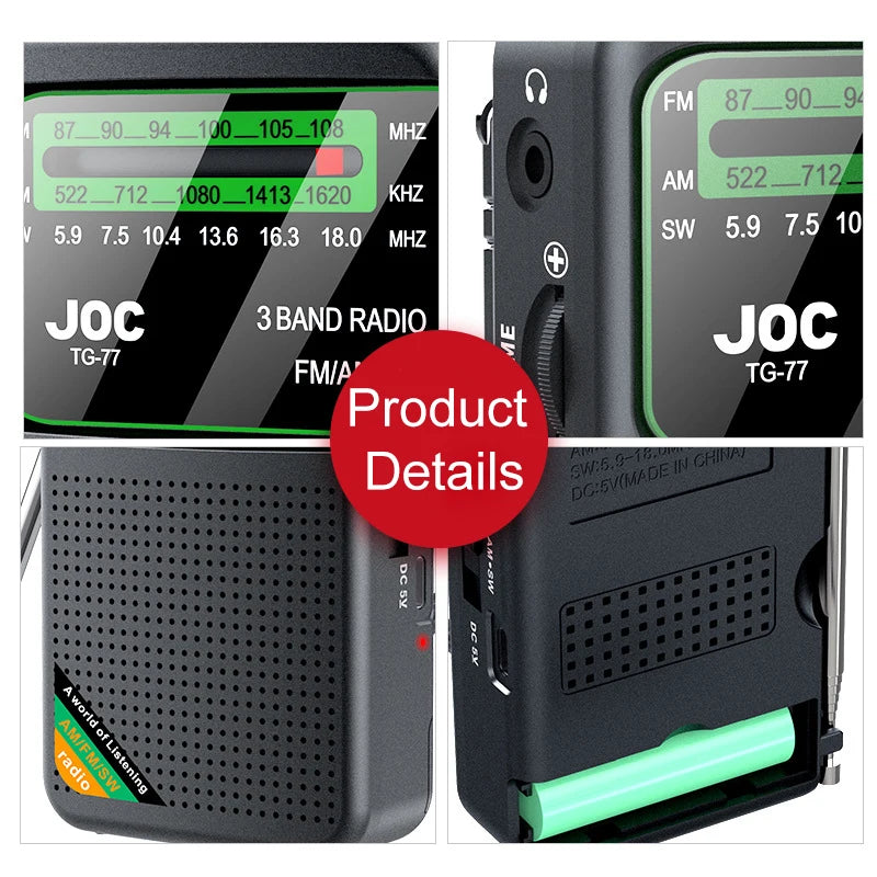 Portable Pocket Radio with FM AM SW Bands Rechargeable Battery and HD Display for Clear Reception