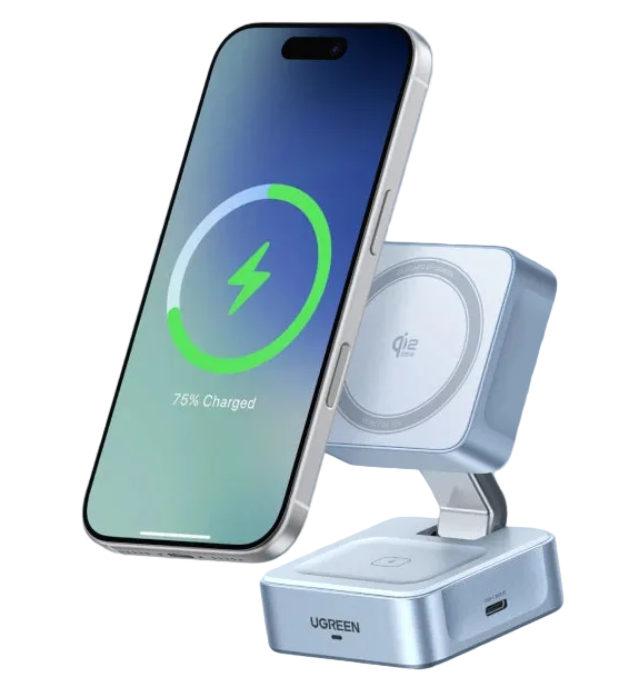 Qi2 2-in-1 Magnetic Wireless Charger Stand 25W Fast Charging for iPhone AirPods Foldable
