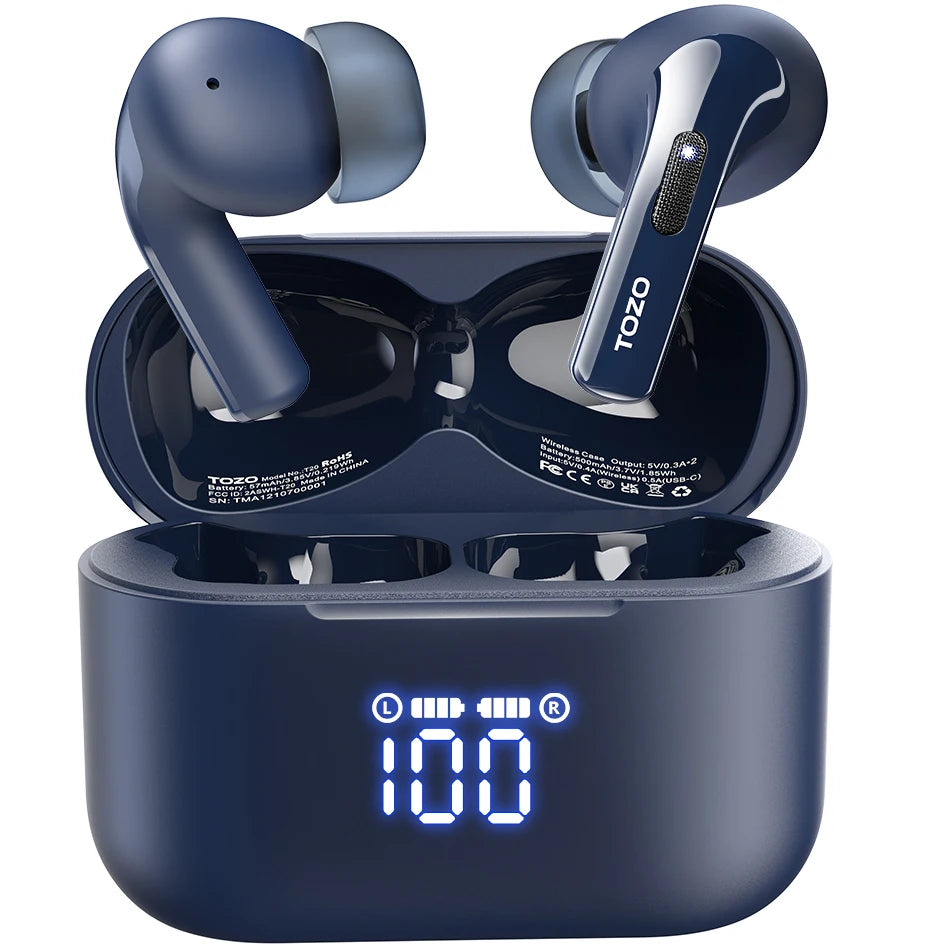 True Wireless Bluetooth Earbuds with LED Display Dual Mic ENC Long Battery IPX8 Waterproof