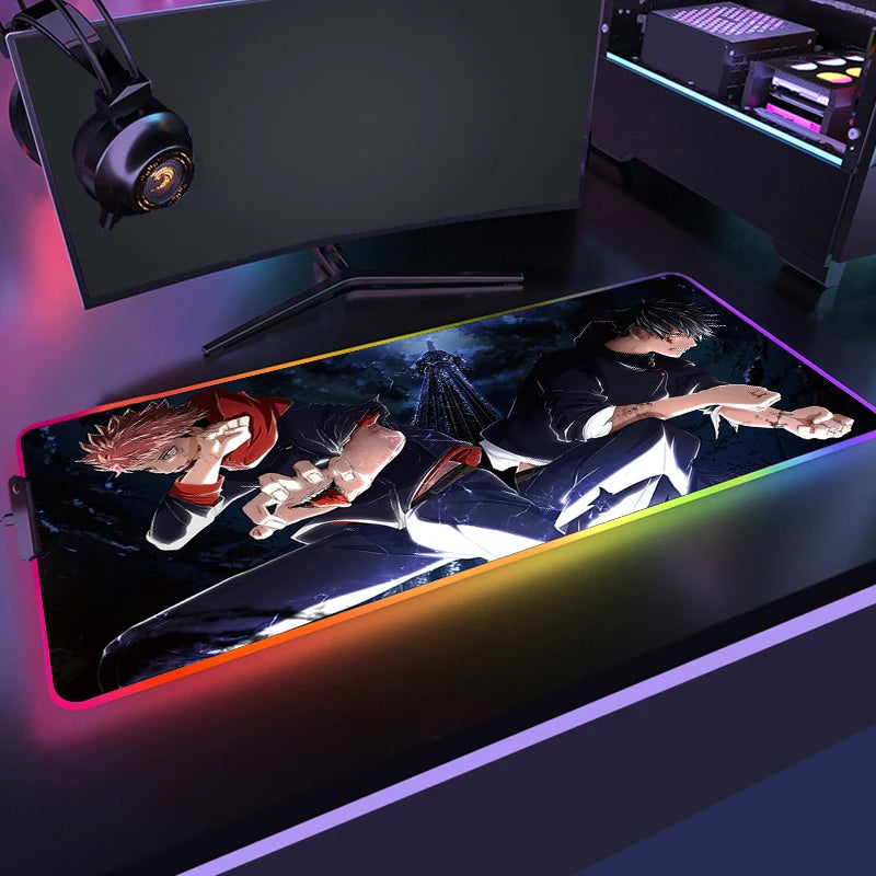 RGB Anime Gaming Mouse Mat XL with LED Lighting Non Slip Waterproof Desk Pad for Keyboard and Mouse