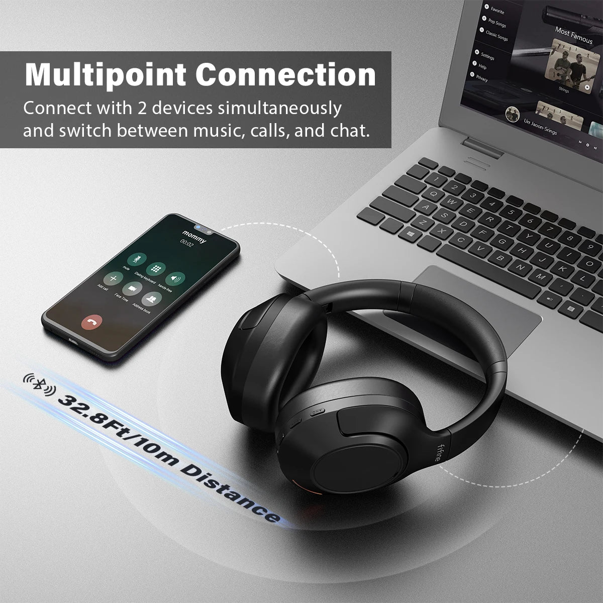 Bluetooth Wireless Noise Cancelling Headphones with Transparency Mode Deep Bass Clear Calls 65H Play