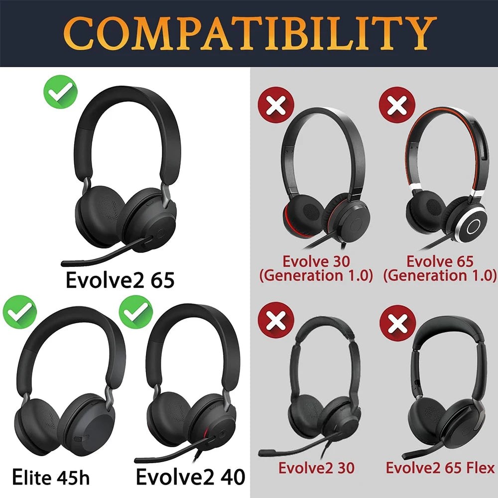 Memory Foam Replacement Earpads for Jabra Evolve2 65 40 Elite 45h Headphones Compatible Cushions