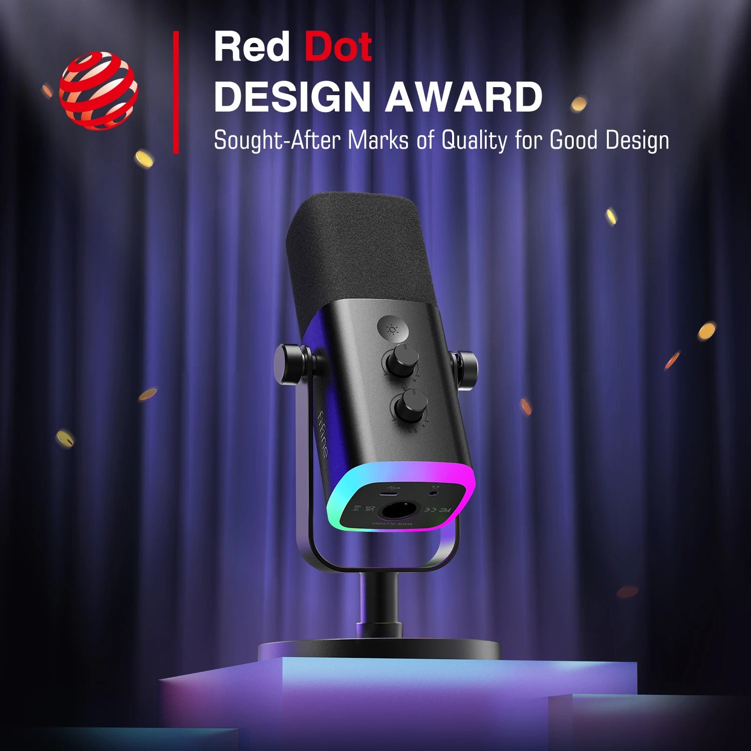 USB/XLR Dynamic Gaming Microphone with Touch Mute RGB Controls Headphone Monitoring for PC PS5