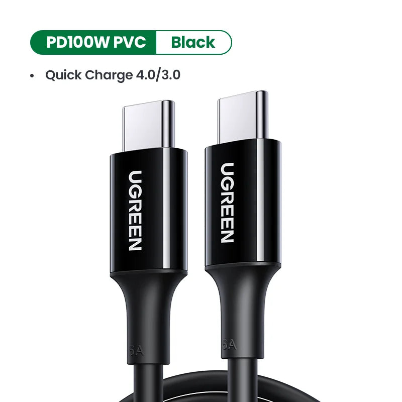 100W USB-C to USB-C Fast Charging Cable 5A Power Delivery Lead for Laptops Tablets Phones