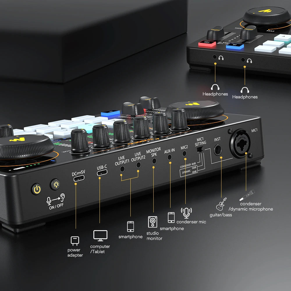 All In One Podcast Audio Interface Mixer for Live Streaming and Recording PC Home Studio