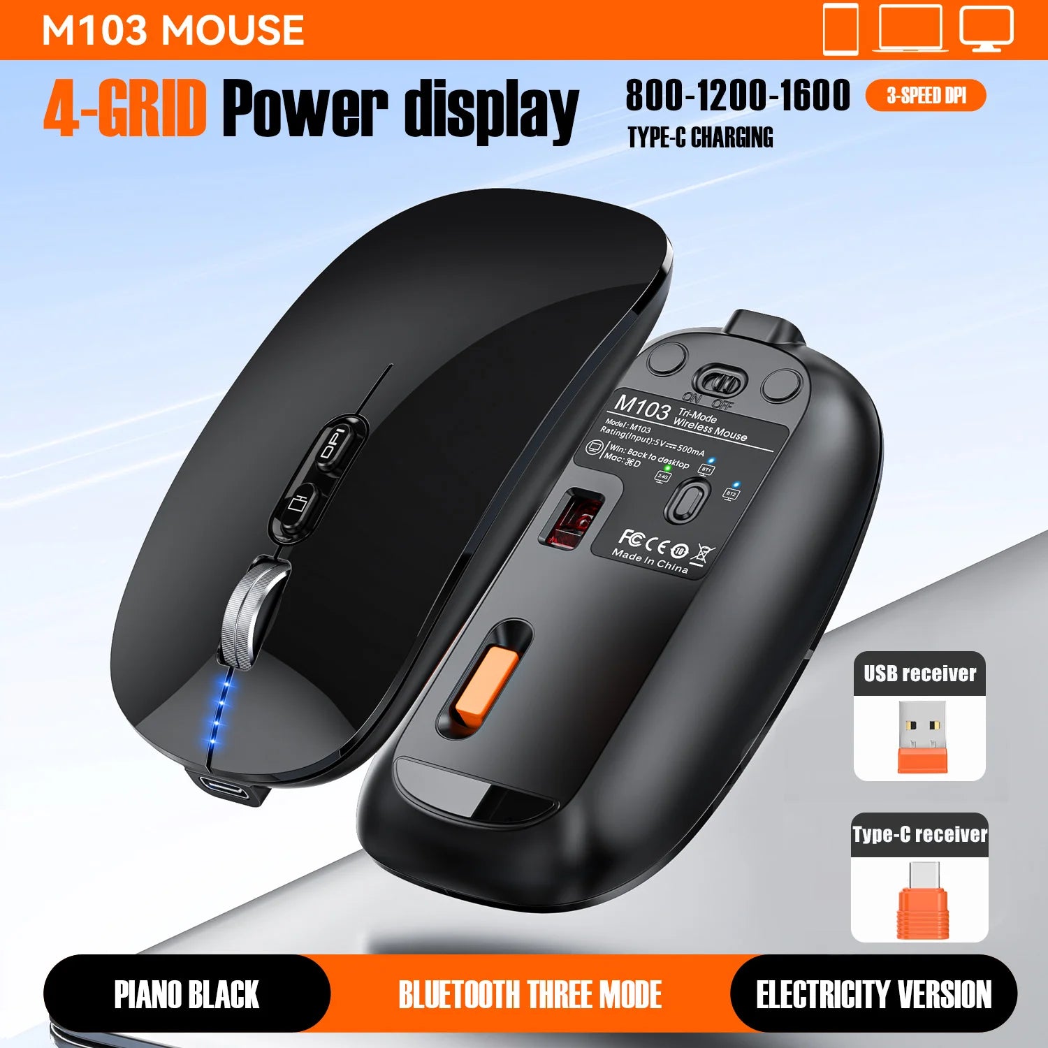 Bluetooth Dual Mode Wireless Mouse with Silent Click and Rechargeable Battery for Laptop