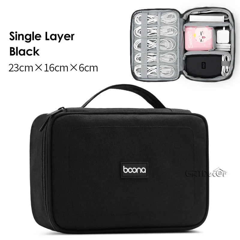 Double Layer Hard Shell Tech Organizer Case for Cables Chargers Earbuds USB Drives Travel Storage