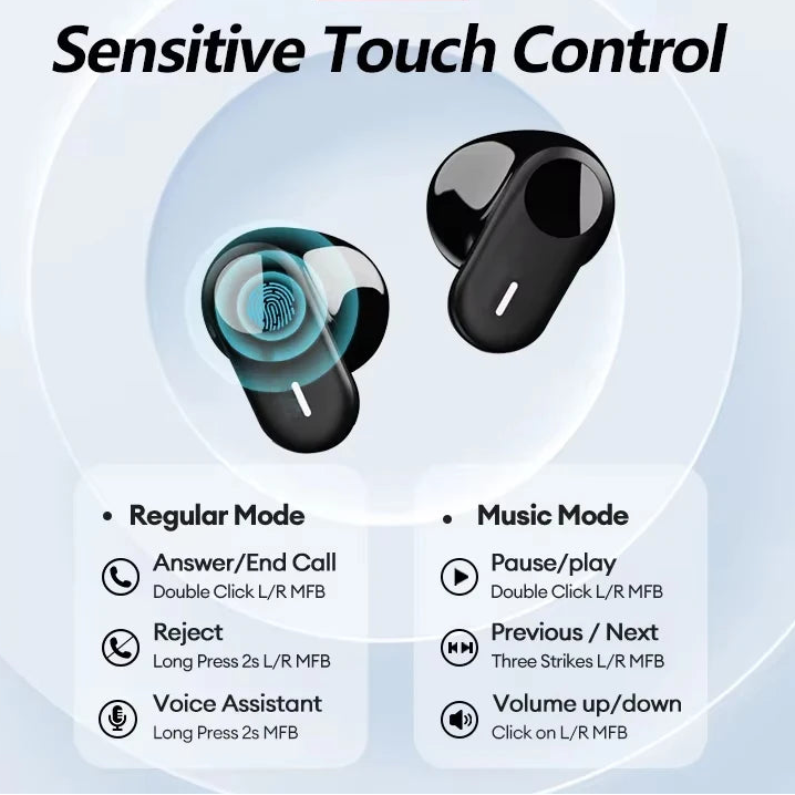 Wireless Bluetooth 5.1 In Ear Earbuds with Dual Microphones Sports HiFi Sound Charging Case