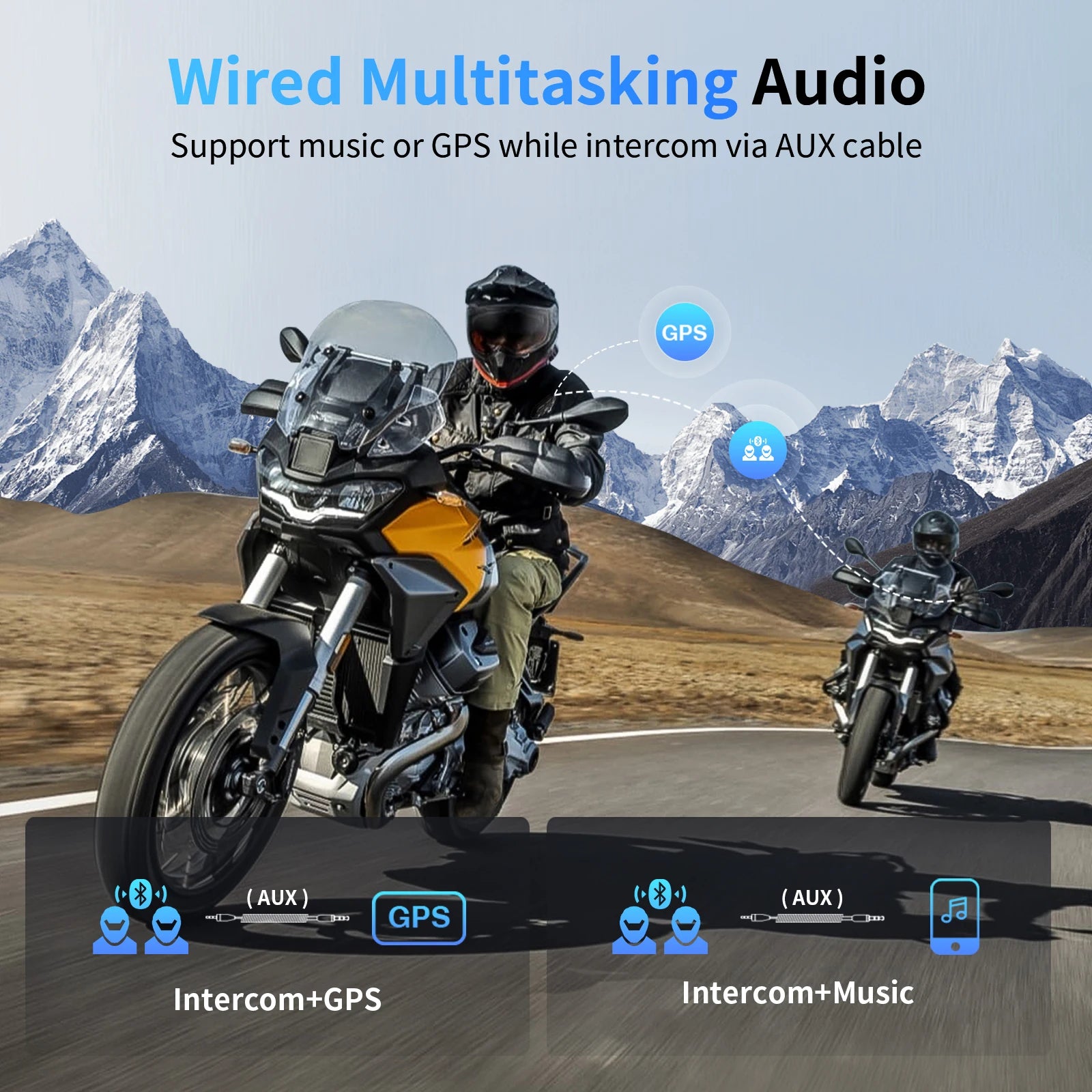 Bluetooth Motorcycle Helmet Intercom Headset for 8 Riders with 2000m Range and Noise Reduction