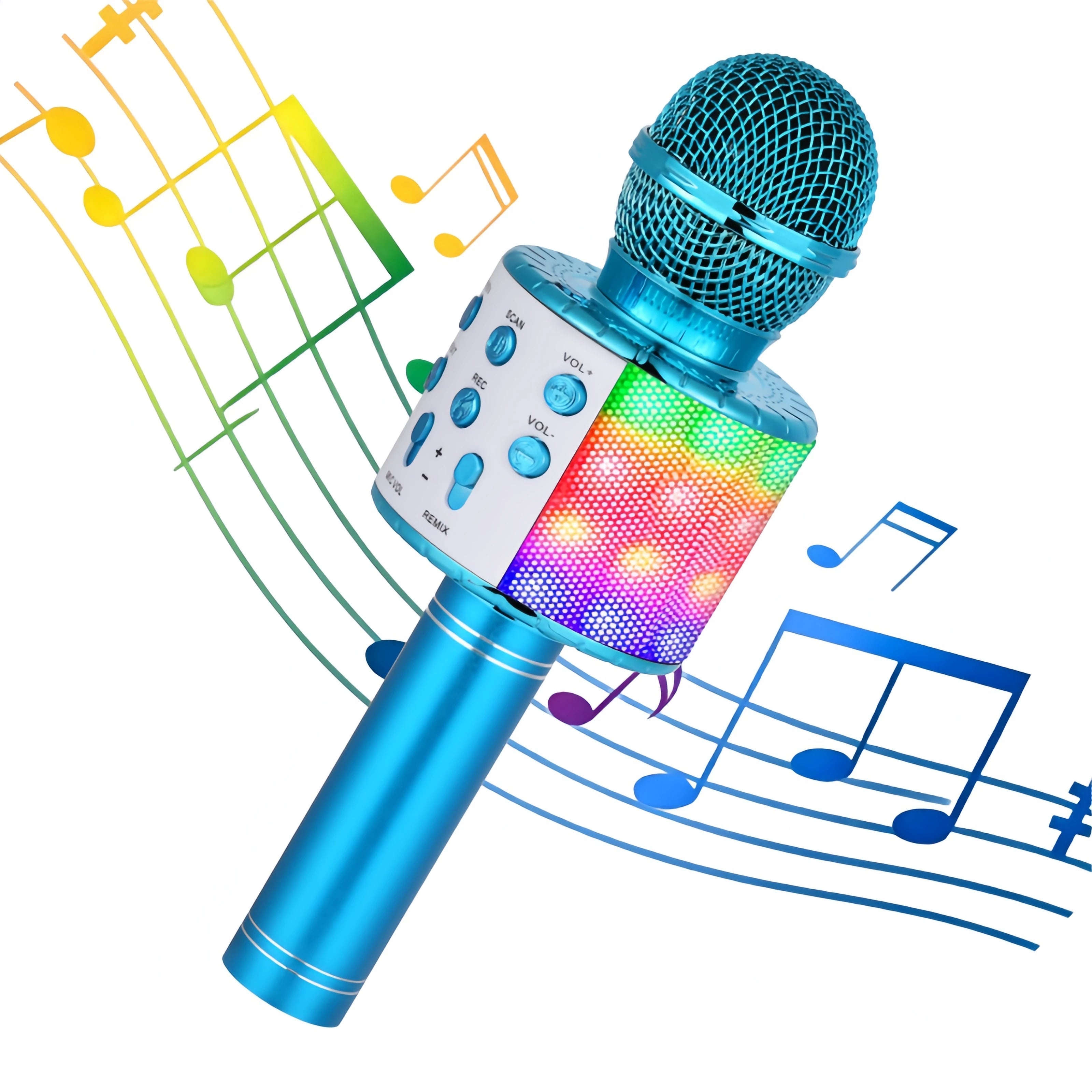 Wireless Kids Karaoke Microphone with Bluetooth Speaker Voice Changer and LED Lights
