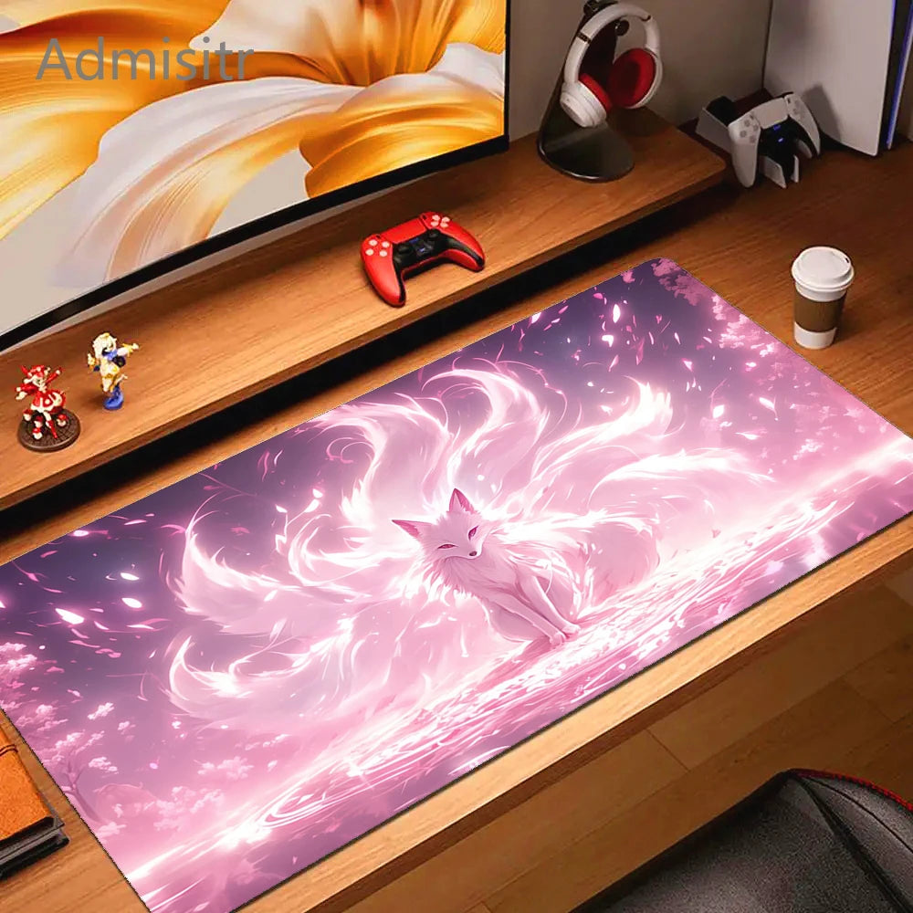 XXL Cartoon Fox Gaming Mouse Pad Non-Slip Rubber Desk Mat for Computer and Office Use