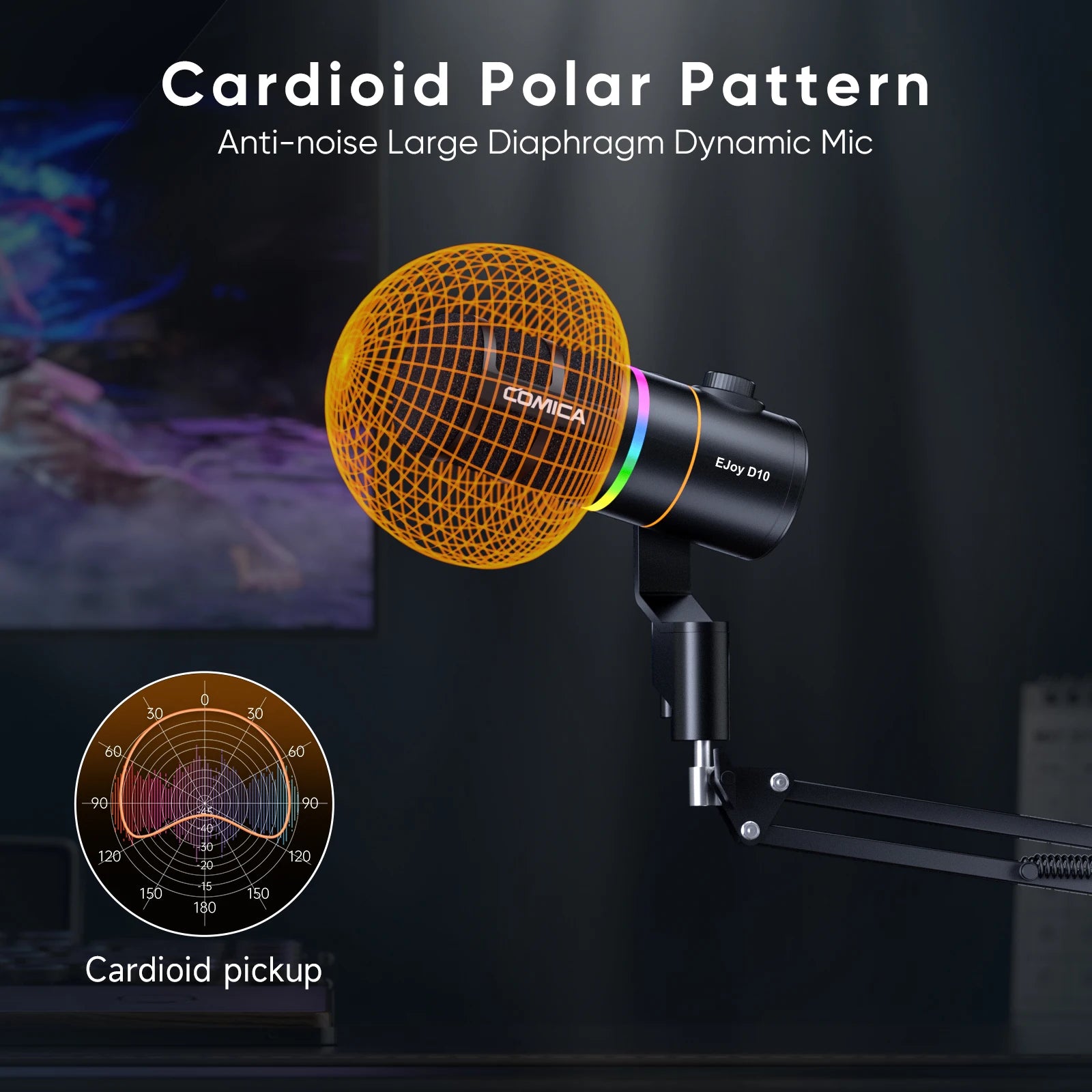 RGB Cardioid Dynamic USB and XLR Microphone Combo for Gaming Streaming Podcast and Interview Use
