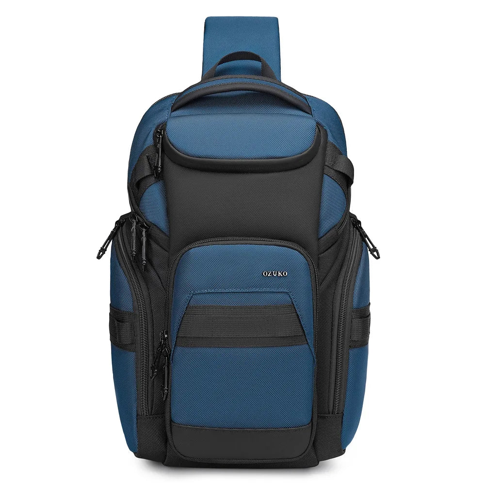 Men’s Lightweight Multi-functional Crossbody Chest Bag with USB Charging and Water Resistant Oxford Fabric
