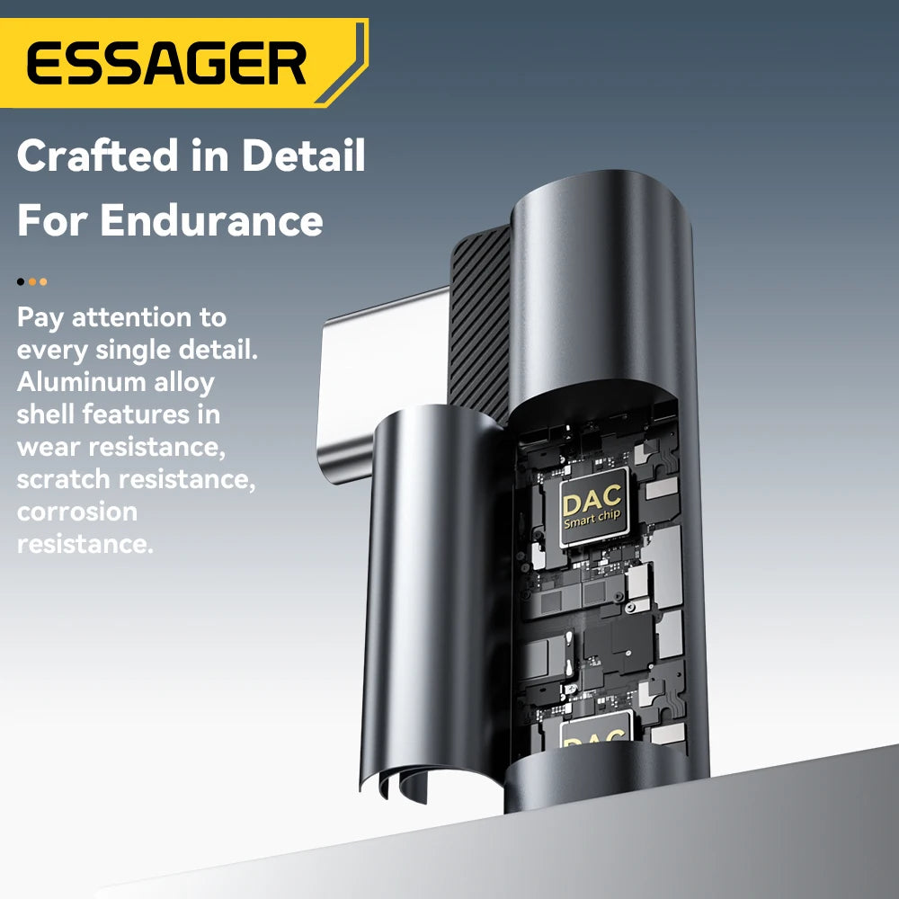 Essager L-Shape Type-C to 3.5mm Audio Adapter, Headphone Jack Converter for iPhone and Samsung