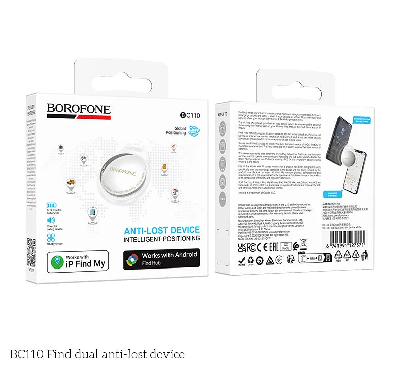 Dual System Bluetooth Tracker for Apple and Android Devices with Case and Long Battery Life