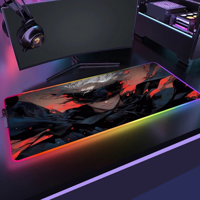 RGB Anime Gaming Mouse Mat XL with LED Lighting Non Slip Waterproof Desk Pad for Keyboard and Mouse