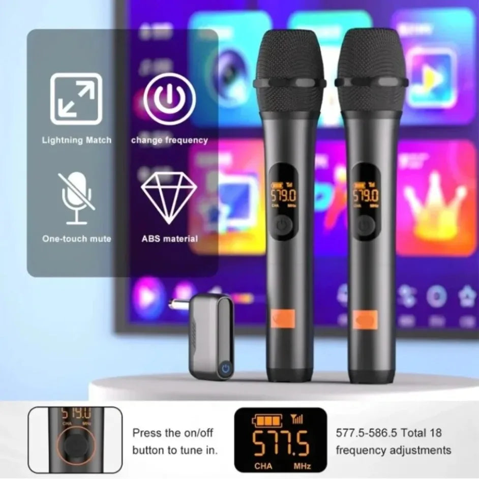 Dual Channel Wireless Portable Microphone System with Clear Voice UHF Connection