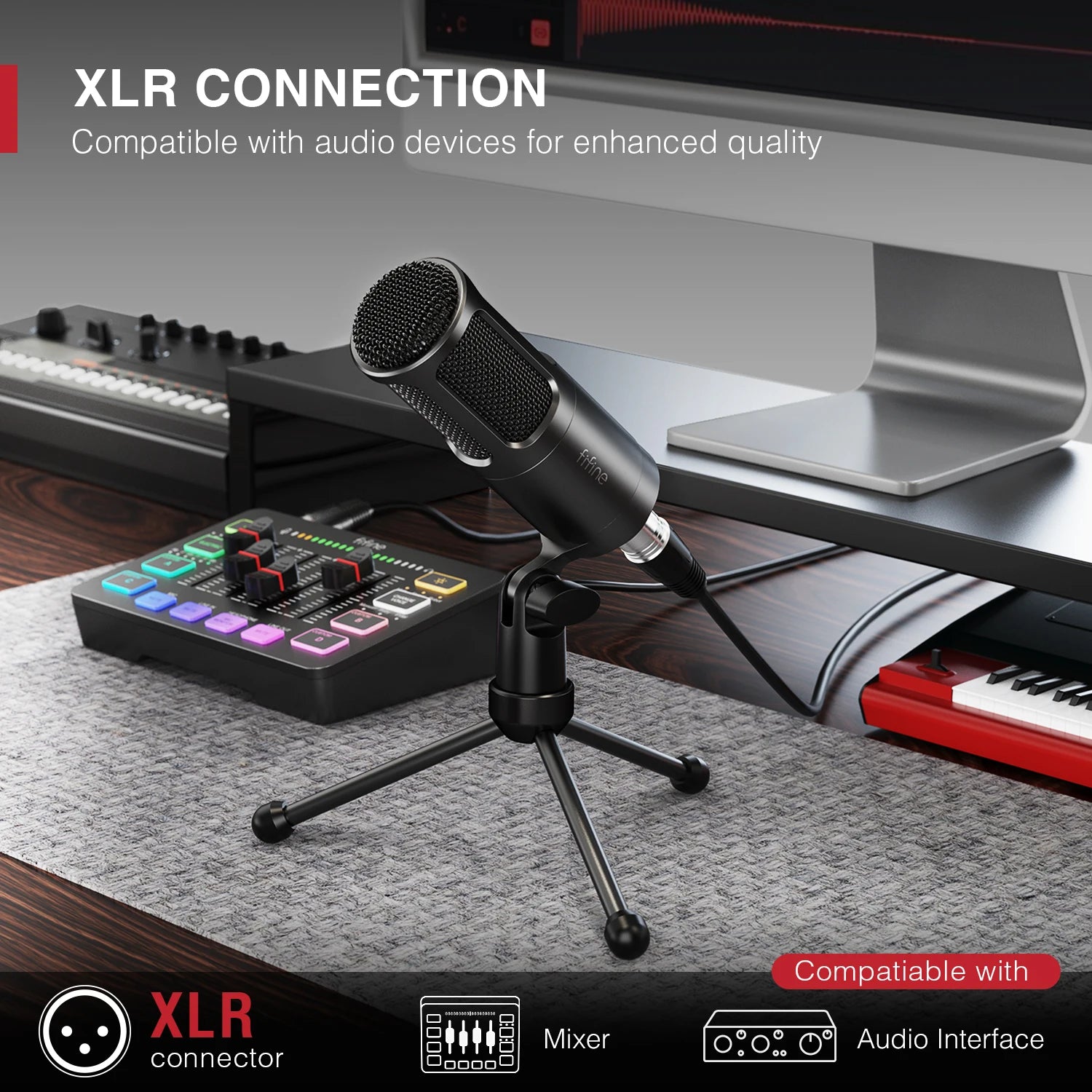 XLR Dynamic Podcast Microphone with Cardioid Pickup, Metal Vocal Mic for Streaming Recording