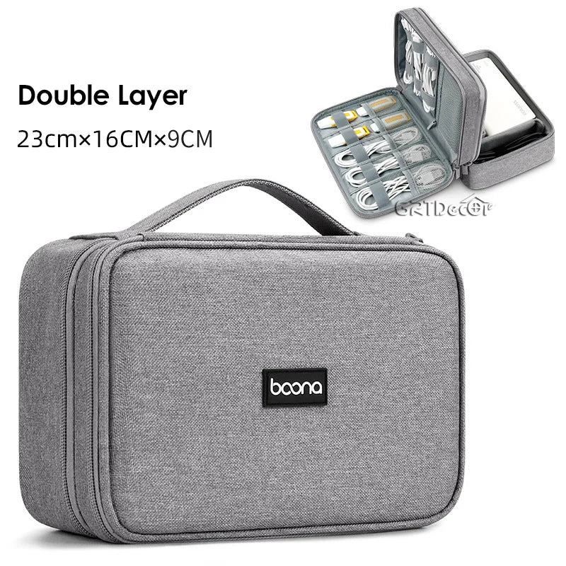 Double Layer Hard Shell Tech Organizer Case for Cables Chargers Earbuds USB Drives Travel Storage
