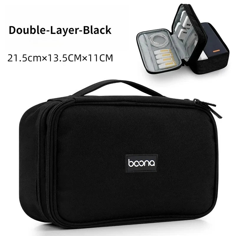 Double Layer Hard Shell Tech Organizer Case for Cables Chargers Earbuds USB Drives Travel Storage