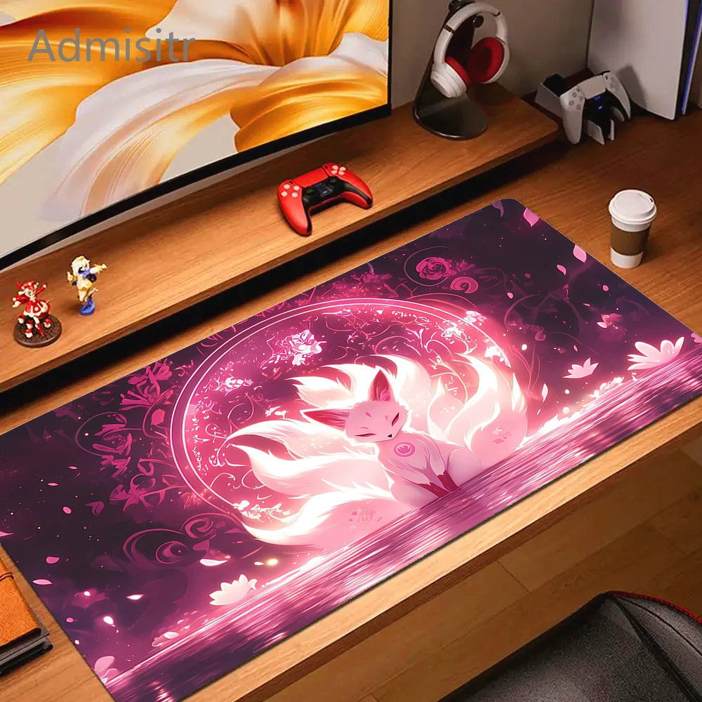 XXL Cartoon Fox Gaming Mouse Pad Non-Slip Rubber Desk Mat for Computer and Office Use