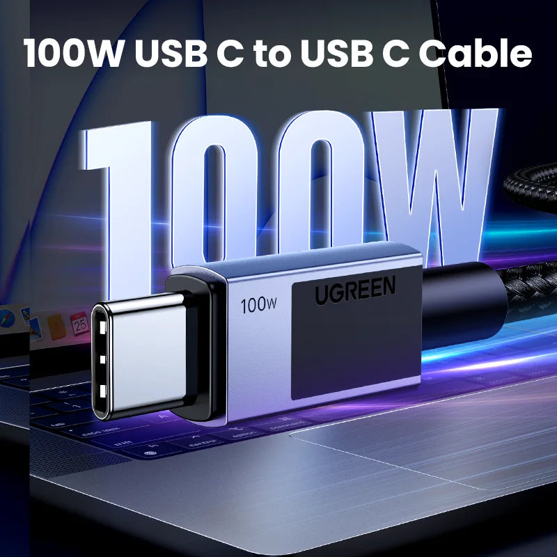 USB-C to USB-C 100W Fast Charging Cable PD 5A for Laptops Tablets Phones High Speed Data Sync