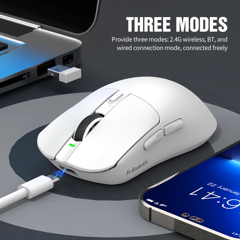Three Mode Wireless Gaming Mouse with Bluetooth Connectivity and 12000 DPI Optical Sensor