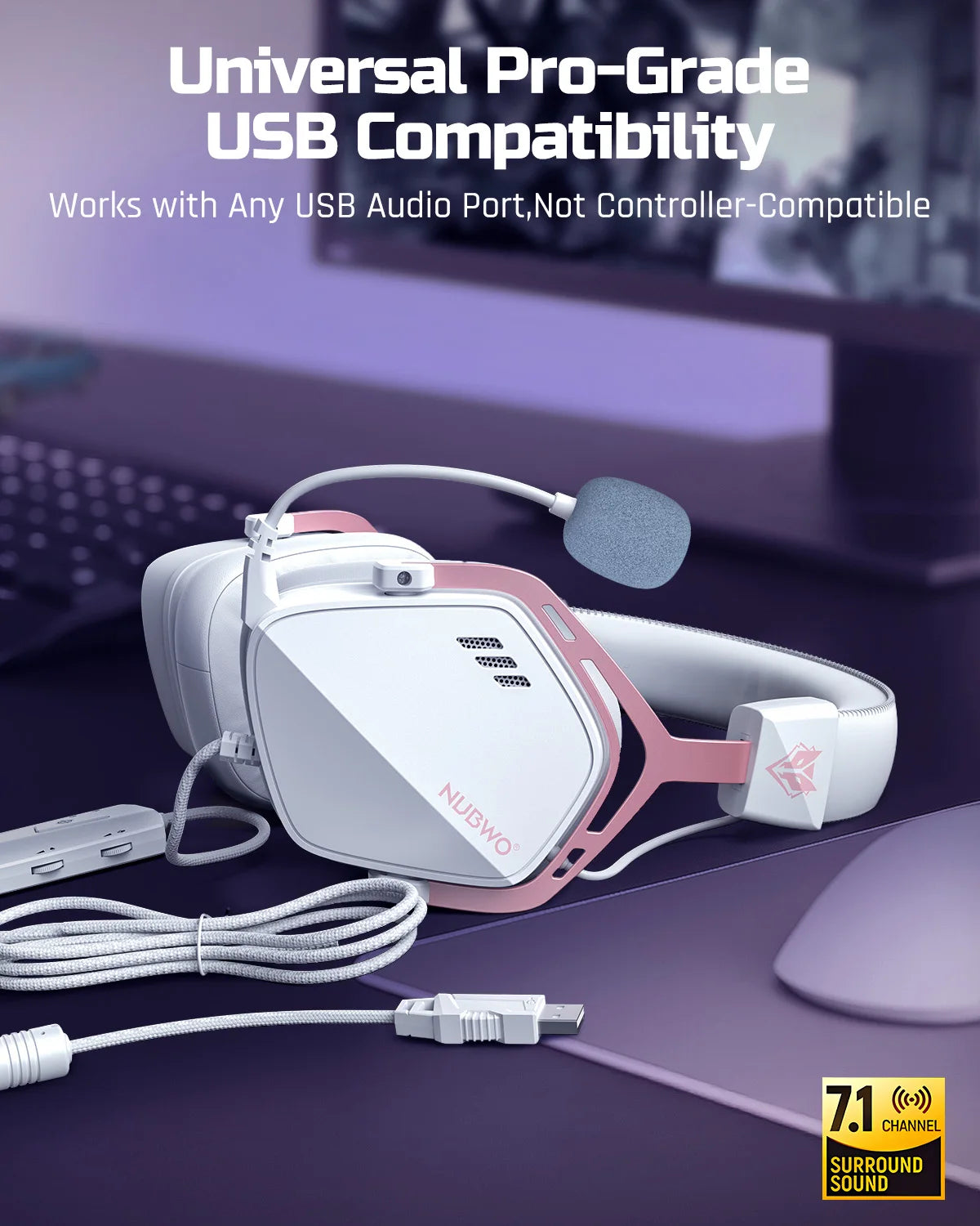 Gaming Headphones with 7.1 Surround Sound USB Wired Connection and Noise Cancelling Microphone