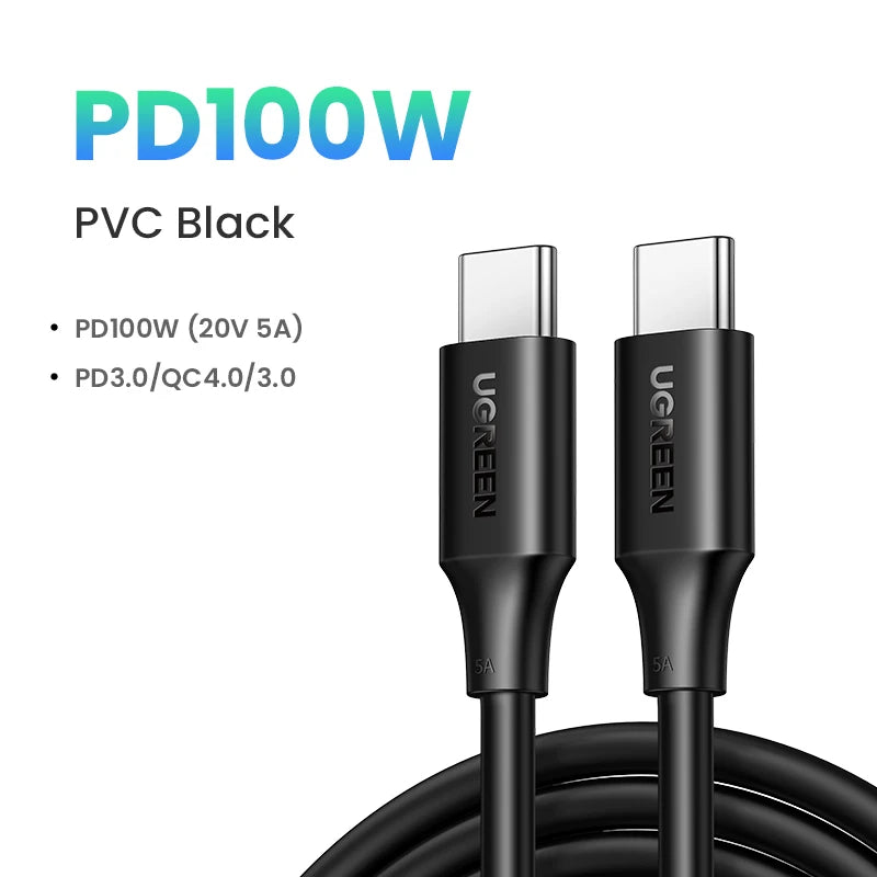 100W USB-C to USB-C Fast Charging Cable 5A Power Delivery Lead for Laptops Tablets Phones