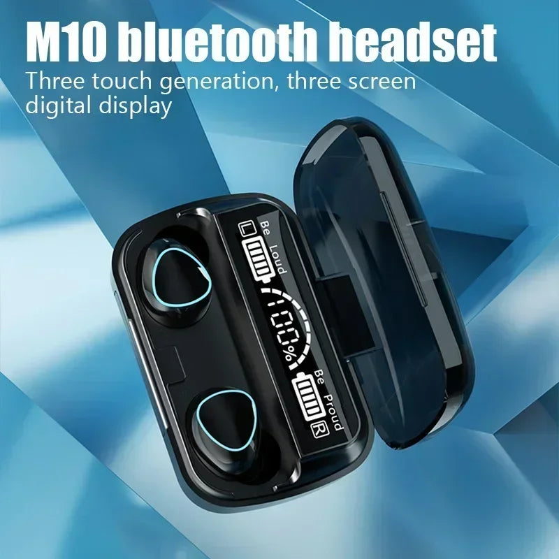 M10 TWS Bluetooth 5.1 Earbuds with 2500mAh Charging Case, 9D Stereo Sound, and Mic