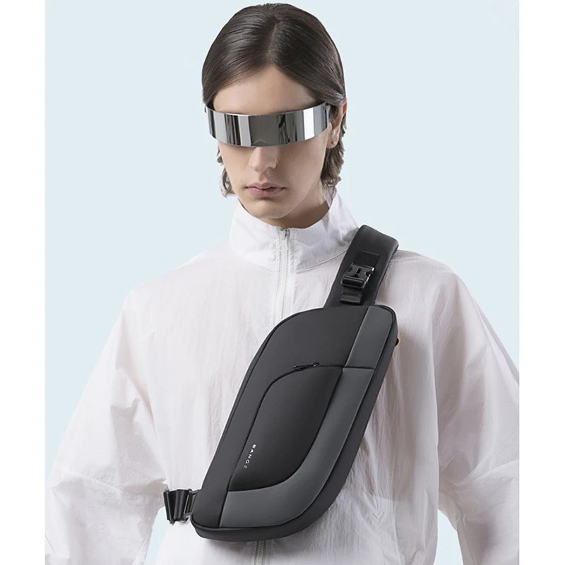 Men’s Large Capacity Crossbody Chest Bag with USB Charging and Water Resistant Oxford Material