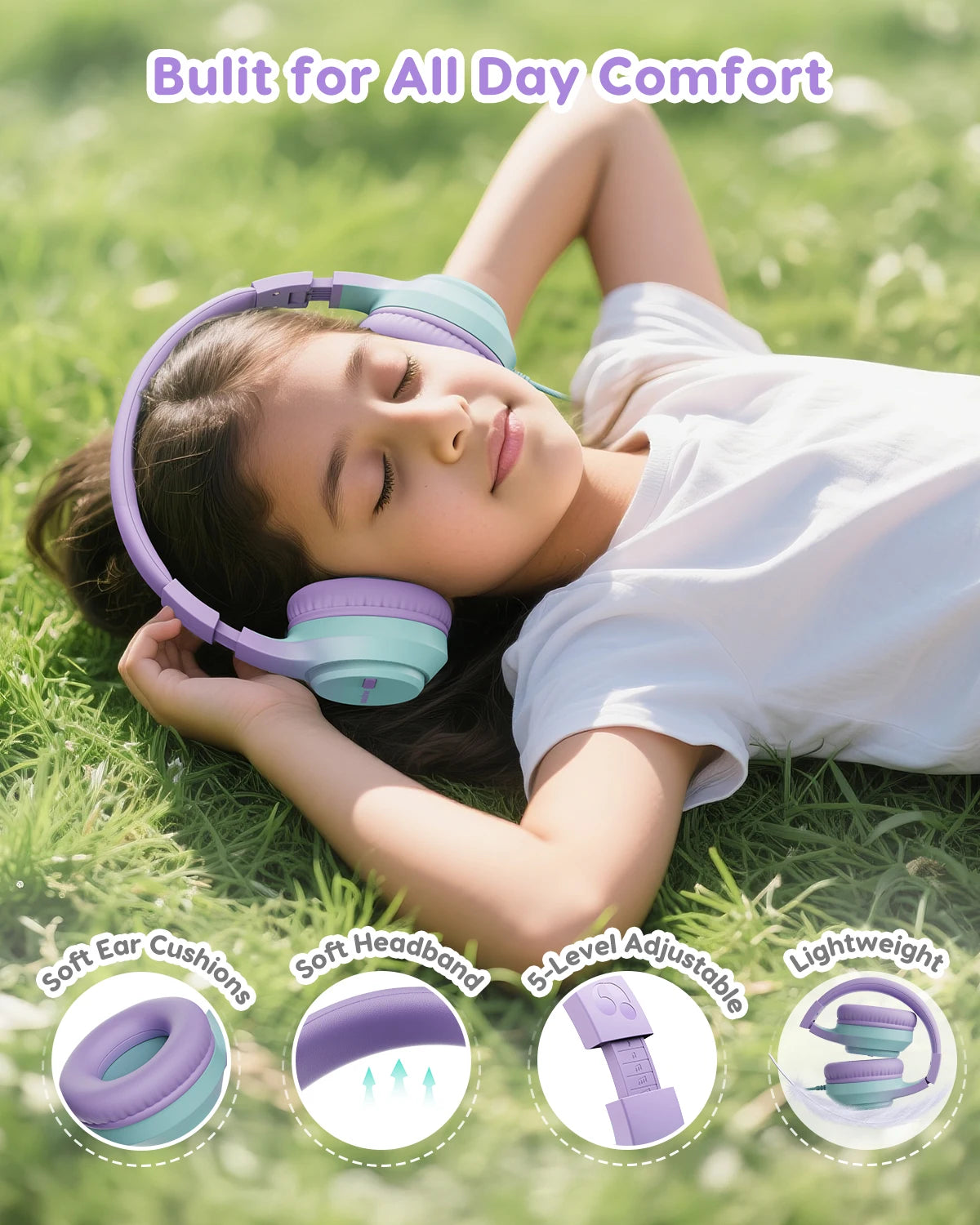Children’s Wired Headphones with Microphone and Volume Limiter for Safe and Clear Listening