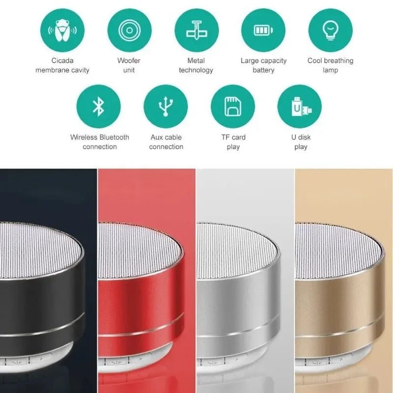 A10 Mini Bluetooth Speaker, Steel Cannon Bass, Portable Stereo Sound for Home or Outdoor Use