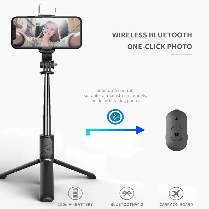 Extended 1045mm Bluetooth Selfie Stick Tripod with LED Fill Light & Remote for Android iOS Phones