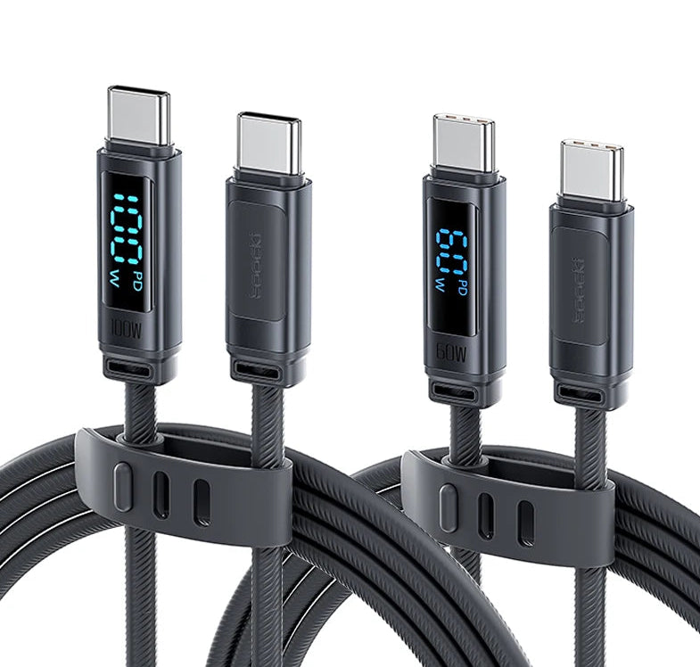 100W USB C to USB C Fast Charging Cable with Digital Display and Soft Silicone Design