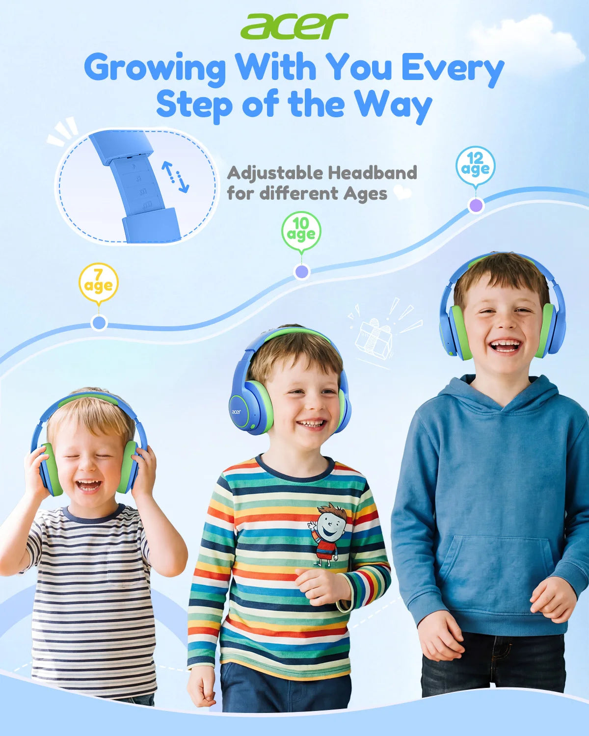 Kids Bluetooth Over Ear Headphones with Mic Safe Volume and Fast USB C Charging