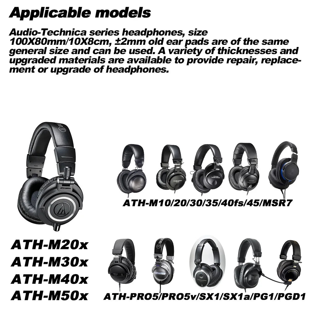Premium Replacement Audio-Technica Oval Ear Pads Cushions for Over-Ear Headphones Various Materials