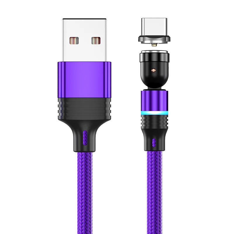 3 in 1 540 Degree Rotating Magnetic Charging Cable with LED Connector for Type C Micro iPhone