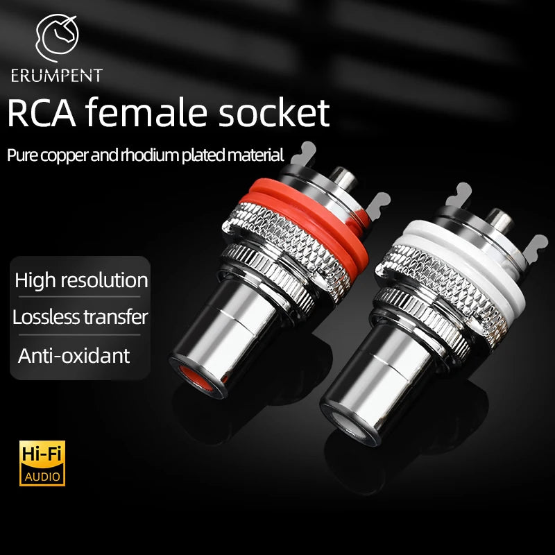8 Piece Pure Copper RCA Female Socket Connectors with Rhodium Plating for HiFi Audio