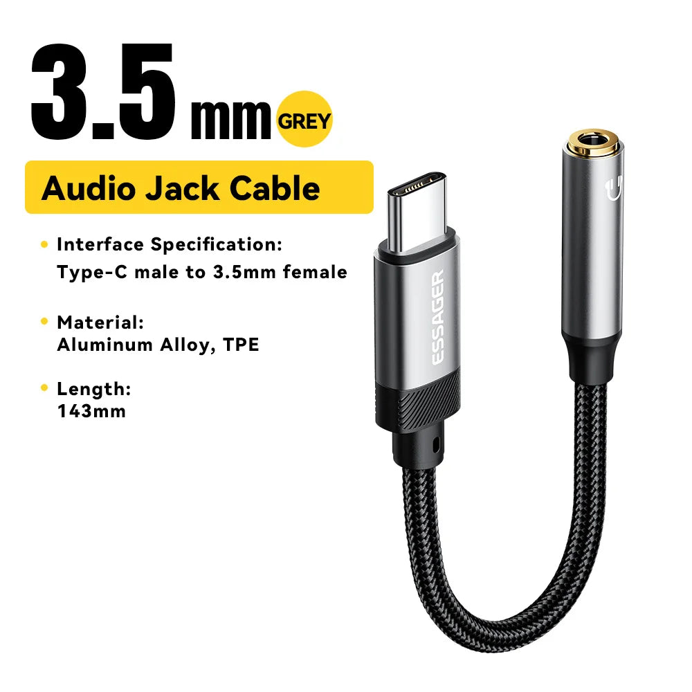 Essager Type-C to 3.5mm Audio Adapter Cable for iPhone 15, Samsung, MacBook & More