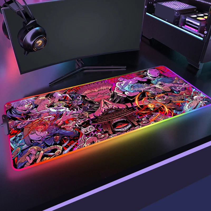 RGB Anime Gaming Mouse Mat XL with LED Lighting Non Slip Waterproof Desk Pad for Keyboard and Mouse