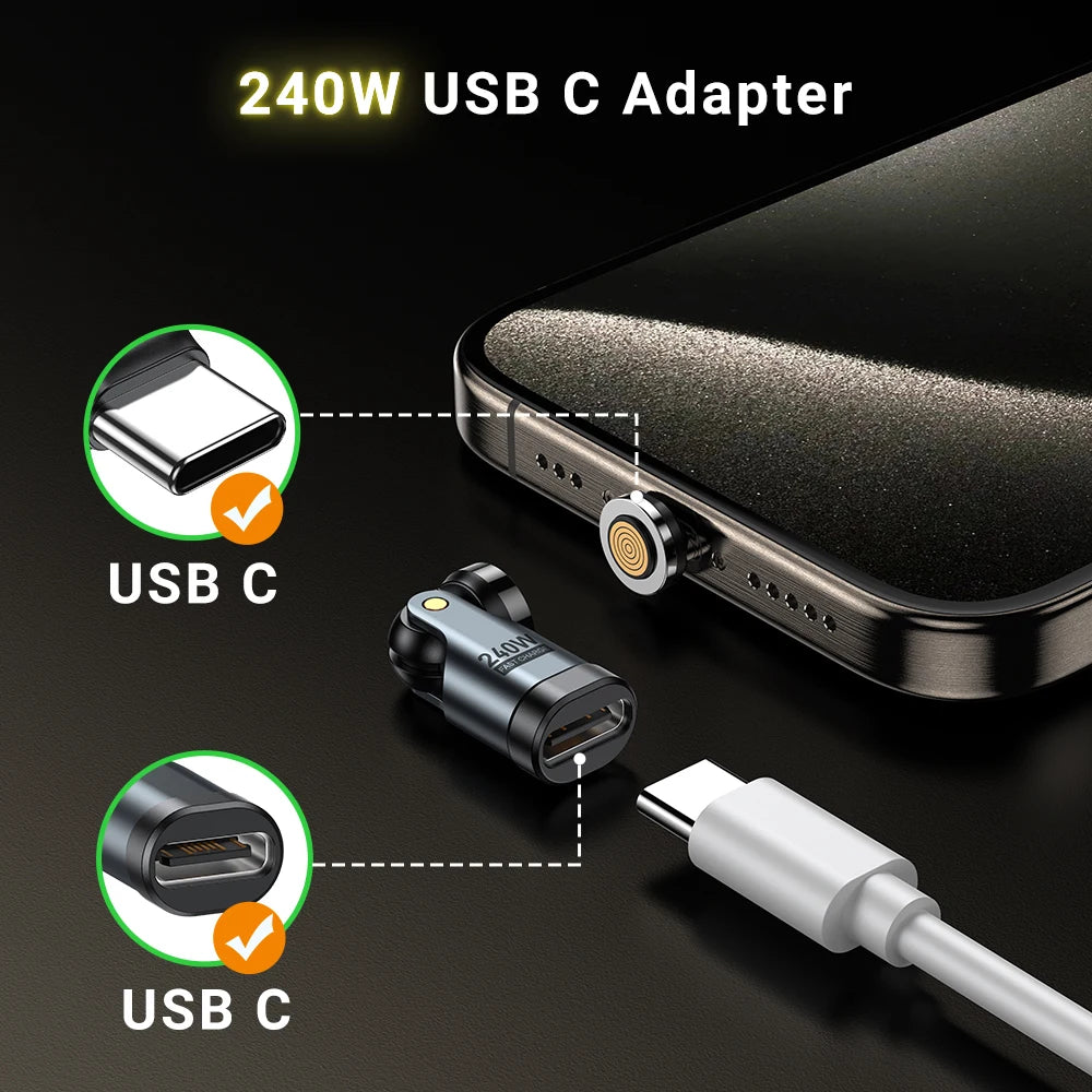 9-pin Magnetic USB-C OTG Adapter 240W PD Fast Charging Data Connector for Laptop and iPhone