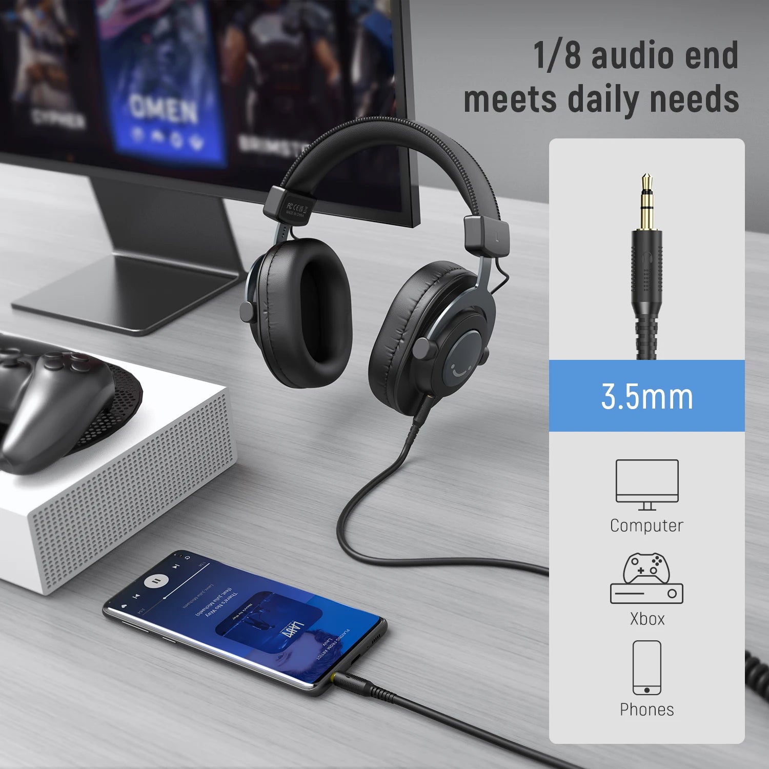 Wired Over-Ear Headphones with Memory Foam Cushions, 3.5 and 6.35mm Jack for PC Mac PS4 PS5 H8