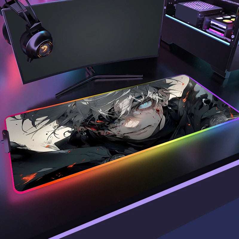 RGB Anime Gaming Mouse Mat XL with LED Lighting Non Slip Waterproof Desk Pad for Keyboard and Mouse