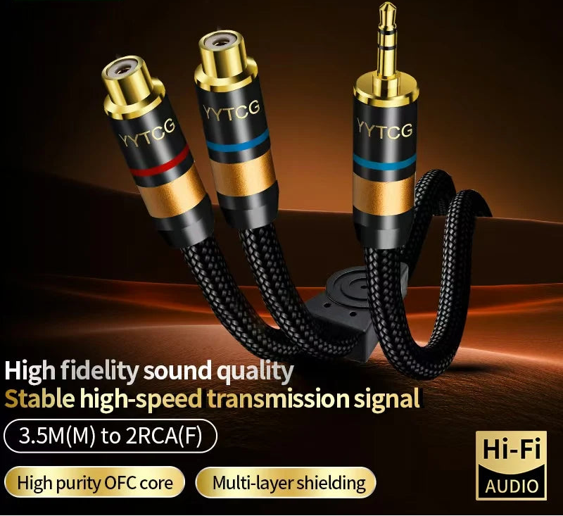 Premium 3.5mm to RCA Audio Cable with Gold Plated Connectors and OFC HiFi Sound Quality