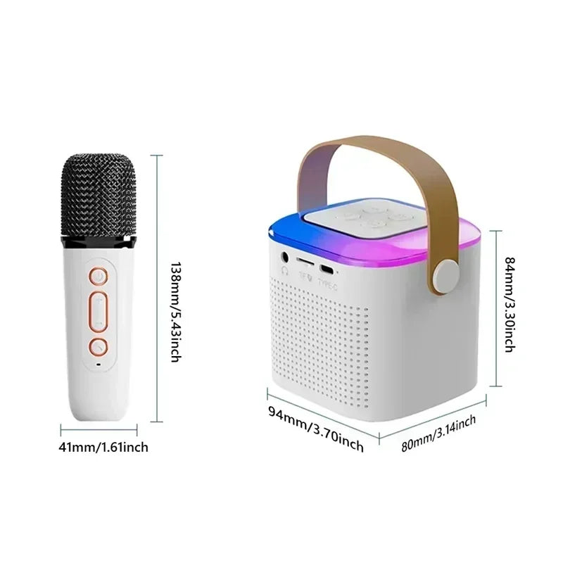 Mini Bluetooth Karaoke Machine with Dual Wireless Microphones LED Speaker for Family Parties