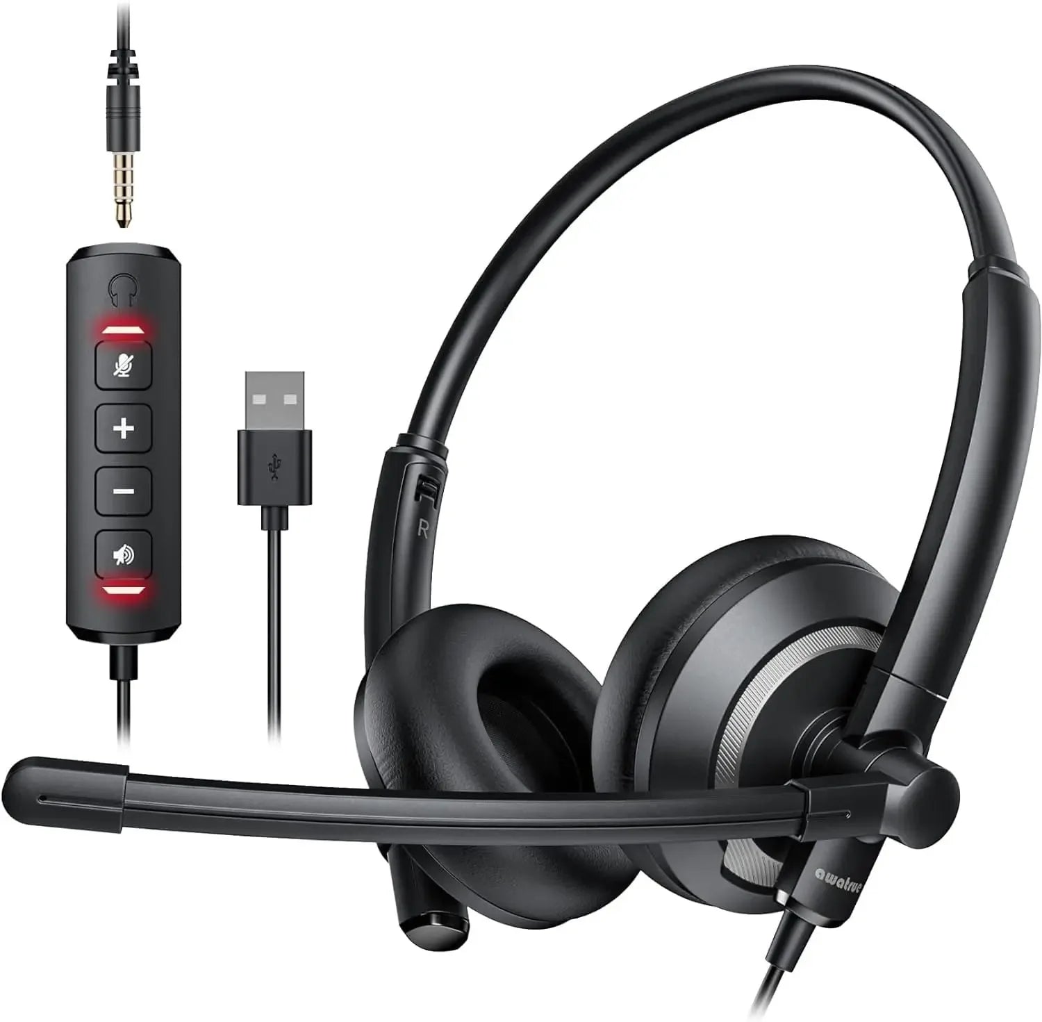 Wired USB Headset with Noise Cancelling Microphone and In Line Control for PC and Laptop