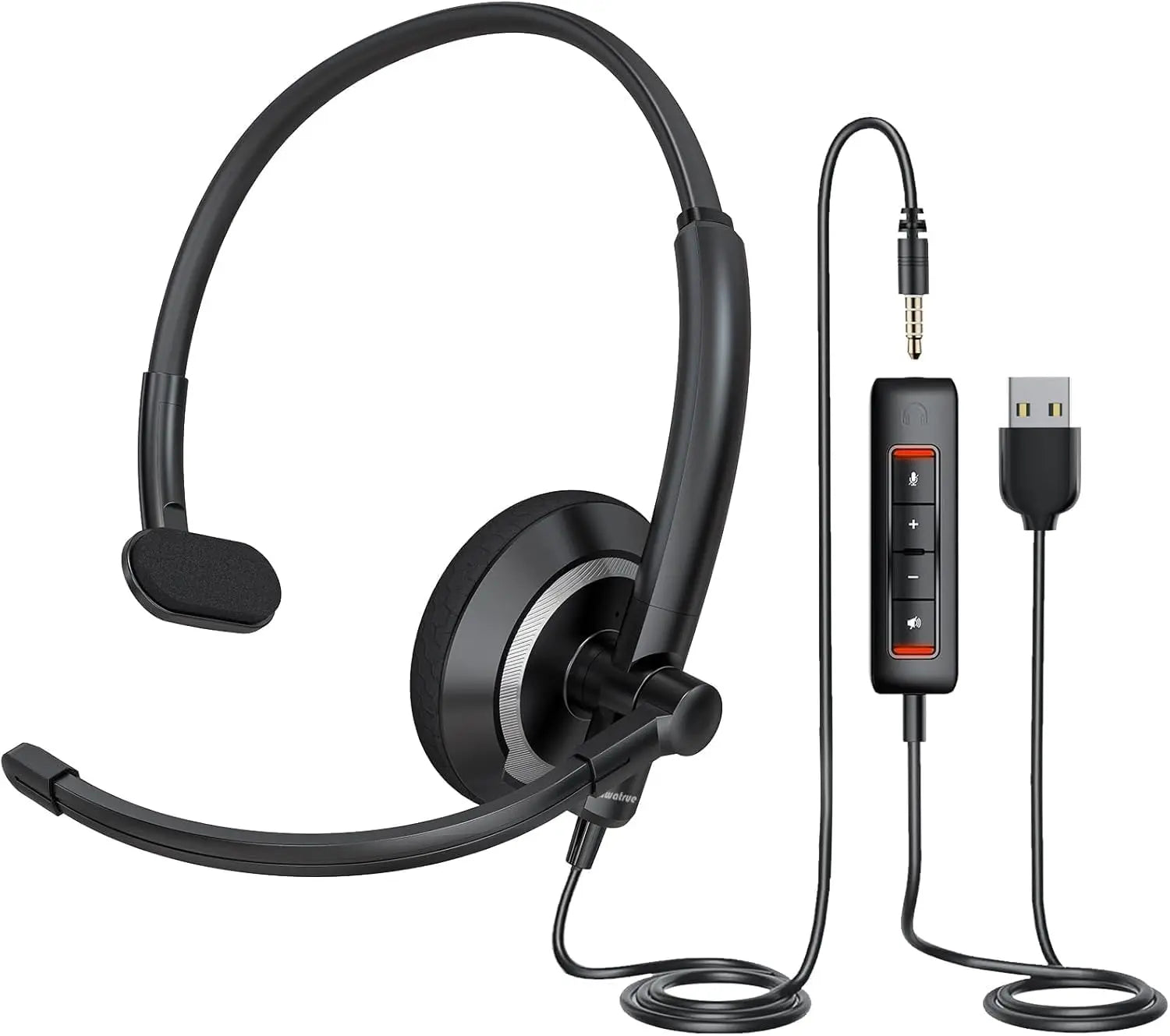 Wired USB Headset with Noise Cancelling Microphone and In Line Control for PC and Laptop