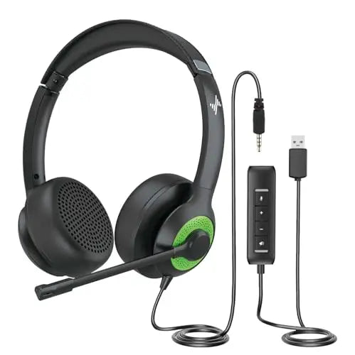 USB Wired Headset with Noise Cancelling Microphone and In-line Controls for Home Office